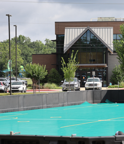 View of Pelham Rec Center with NHL Street Court in the foreground